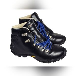Merrell Continuum Black Leather Hiking Boots Men's 9.5 Vibram Soles w/Blue Laces